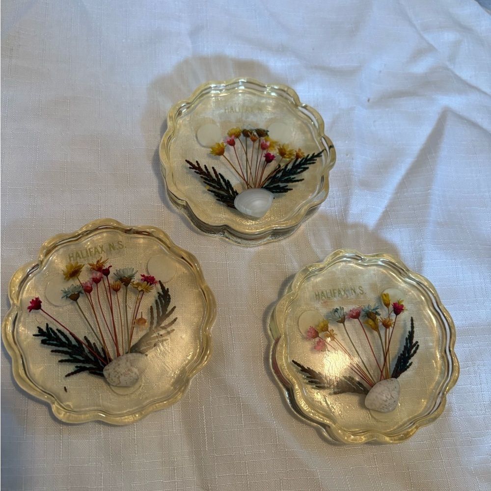 Vintage Set of 3 Floral Resin Coasters - Halifax, NS